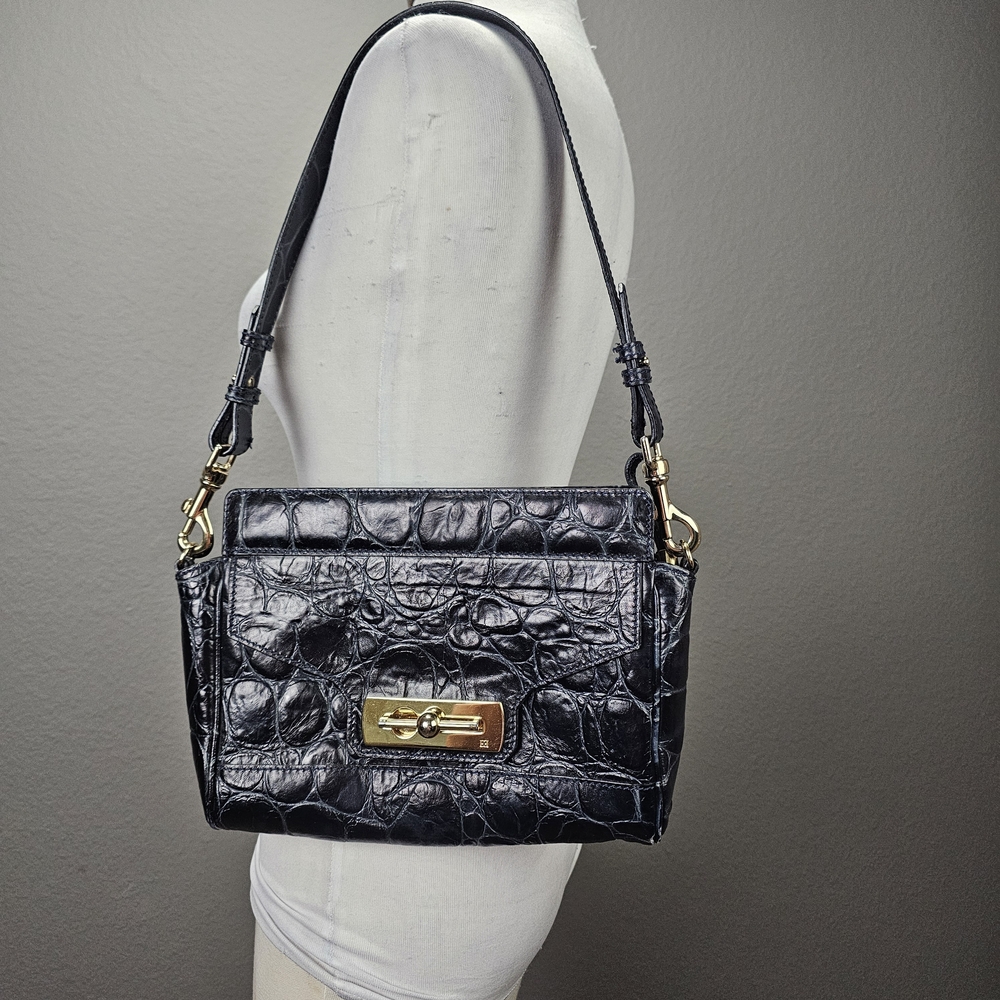 VTG ESCADA Blue/Black Croco-Embossed Leather Shoulder Bag - Made in Italy - Rare